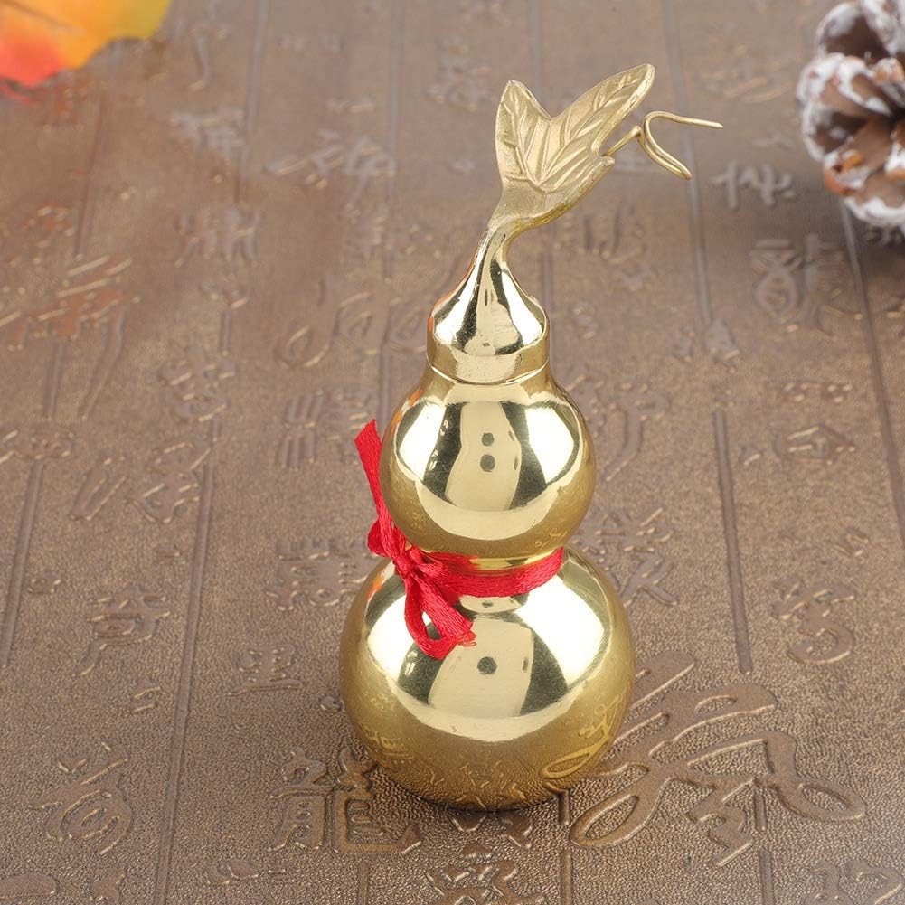Traditional Chinese Feng Shui Brass Pumpkin with Leaf, Smooth Surface, Open Cover, Decoration