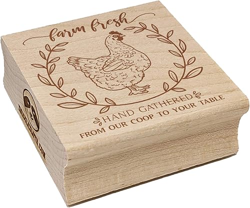 Huevos de gallina recolectados a mano de Farm Fresh de Our Coop to Your Table Sello de goma cuadrado para estampado de manualidades, 2.75 pulgadas