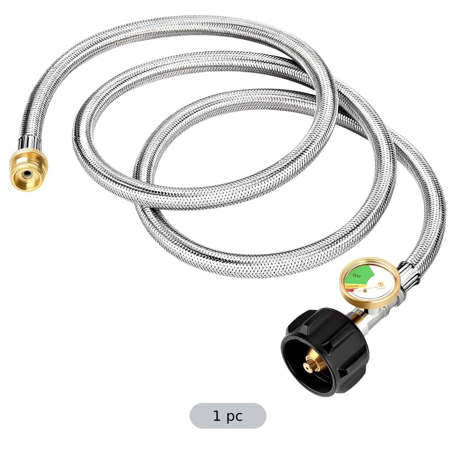 Tuyau d’extension pour réservoir de propane de 6 ft, tresse en acier inoxydable, avec manomètre, adaptateur QCC1, compatible avec chauffage portable, barbecue Weber, réchaud Coleman et appareils à gaz