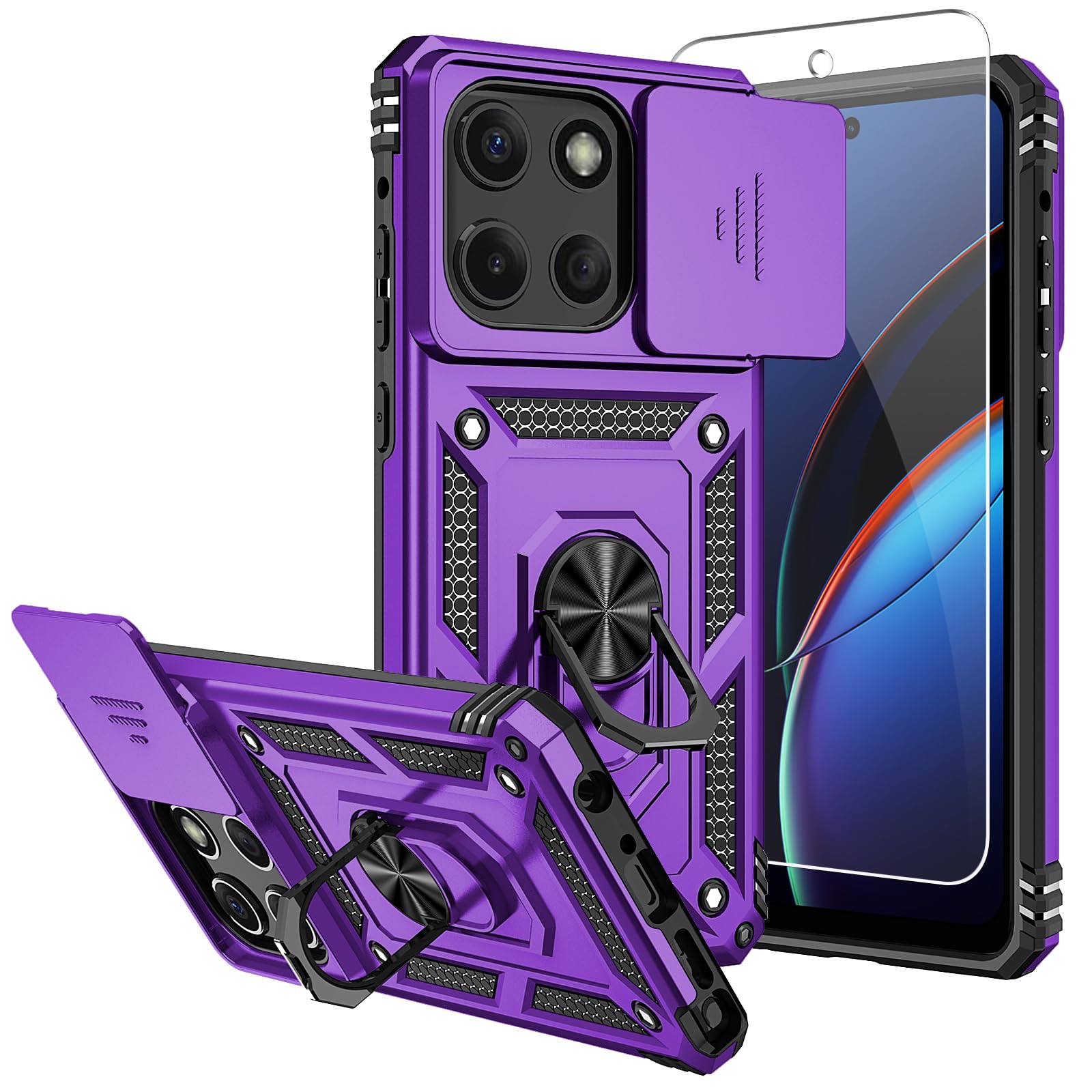 SMKY for Moto G Stylus 5G 2025 Case,with Screen Protectors and Camera Cover,16ft.Drop Tested Cover with Magnetic Kickstand Protective Case for Moto G