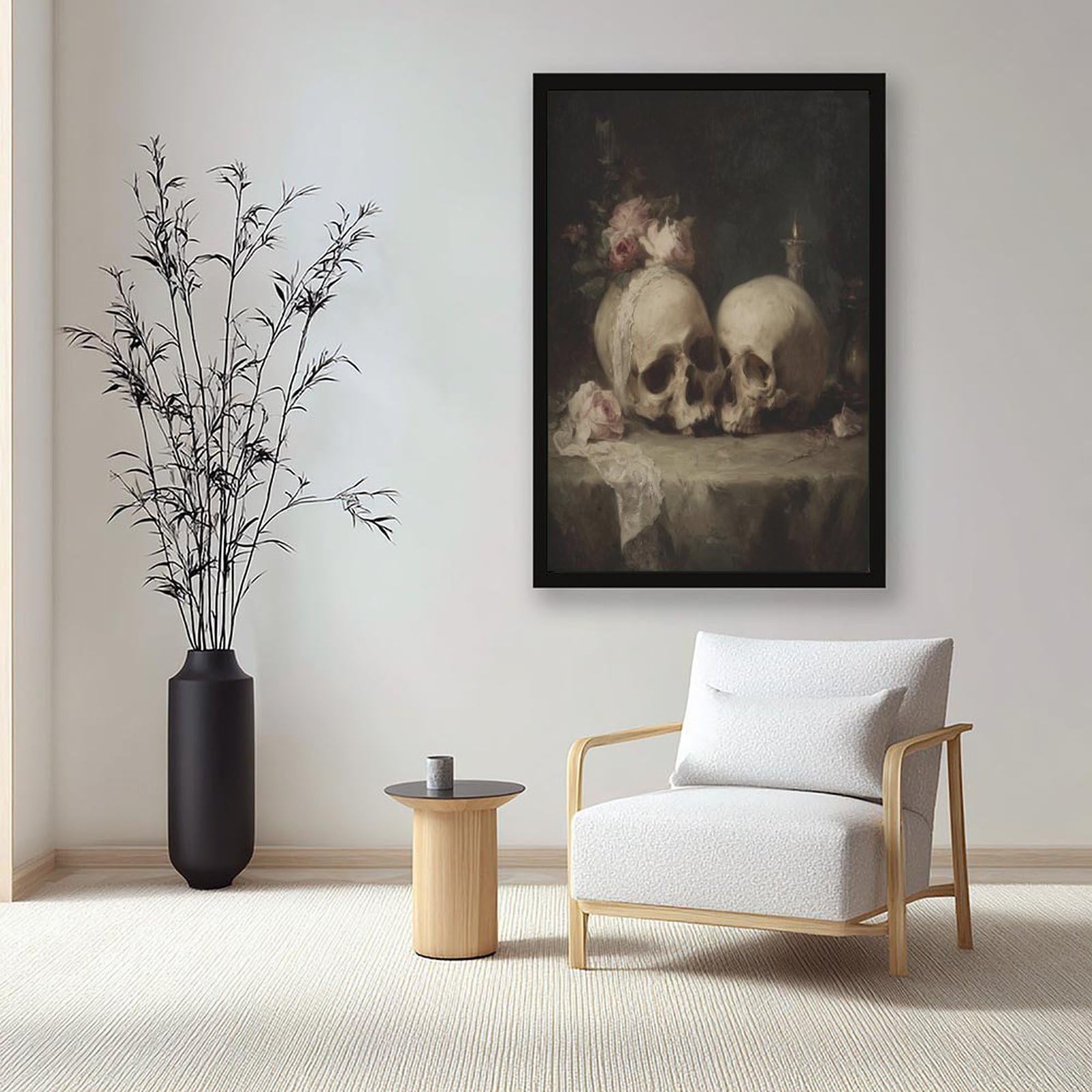 Poster gothique de couple de crânes sur toile pour décoration de chambre à coucher, bureau, chambre, cadeau 30,5 x 45,7 cm (L x l)
