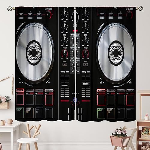 Miniatura 24 de Cortinas de notas musicales, rústicas, mágicas, notas musicales, arte retro, piano y violín, cortina con bolsillo para barra para dormitorio, sala