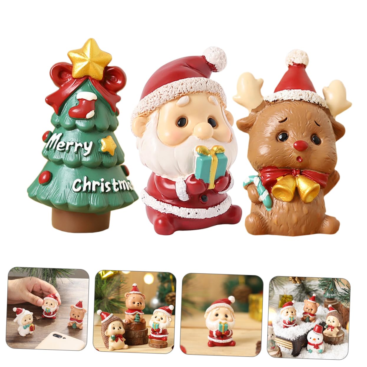 Abaodam 6pezzi Mini Ornamenti Natalizi Resina Decorazioni Per Paesaggi Santa Claus Renna e Albero Di Natale Per Decorare Casa e Piante Atmosfera Festiva Assicurata