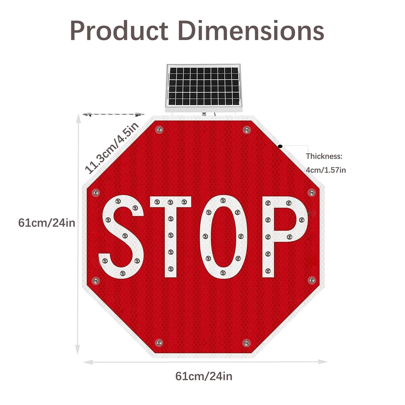Señales De Stop Con Paneles Solares Reflectantes, Señales De Alto Solares, Visibilidad: >800 Metros, Control Inteligente Del Sensor De Luz, Protección UV E Impermeable(60 * 60cm/24in)