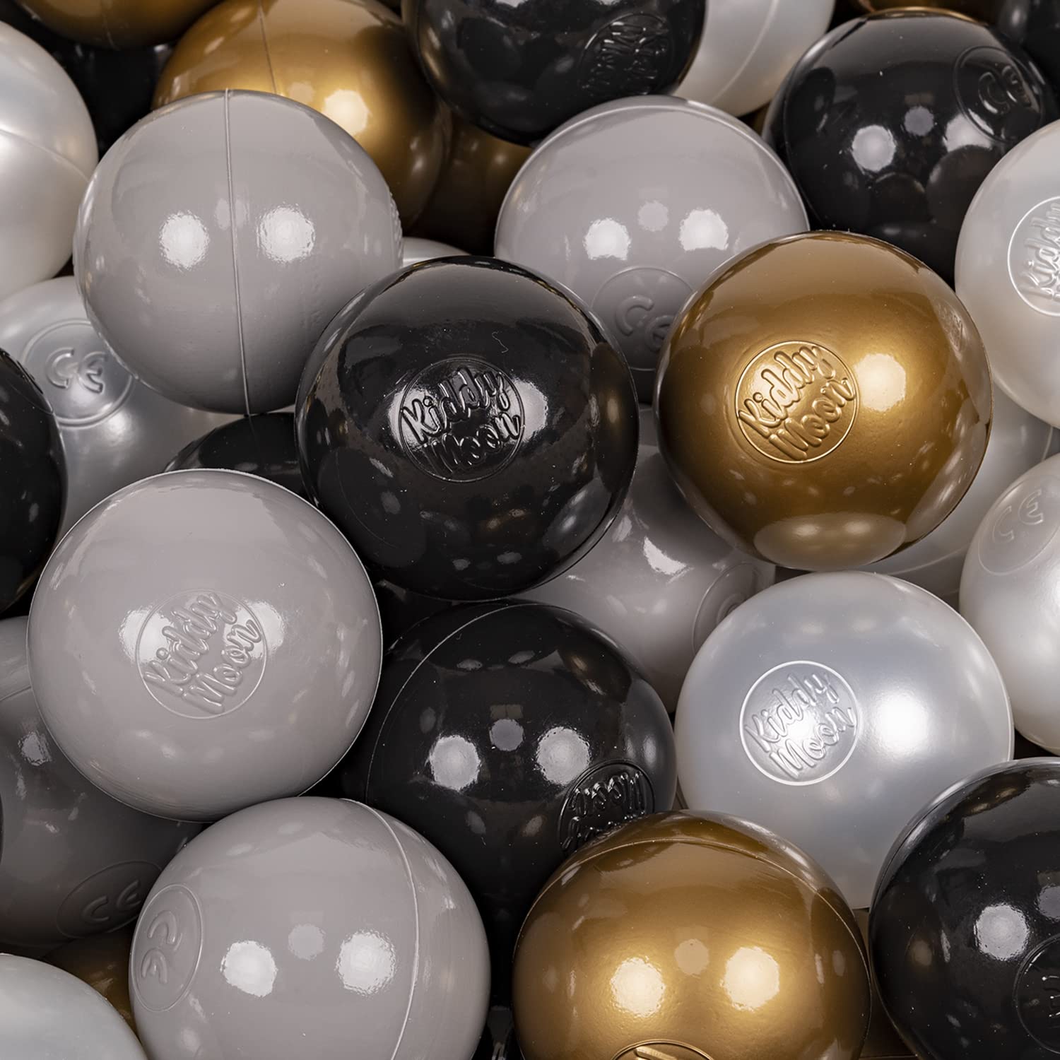 KiddyMoon Soft Plastic Play Balls 50 Balls/7Cm-2.75In Multi-Colour Made In EU, Black/Pearl/Gold/Grey — image 1