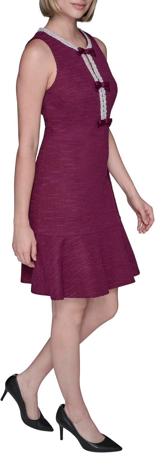 Karl Lagerfeld Womens Sleeveless Stretch Texture Knit Tweed Dress - Image 3