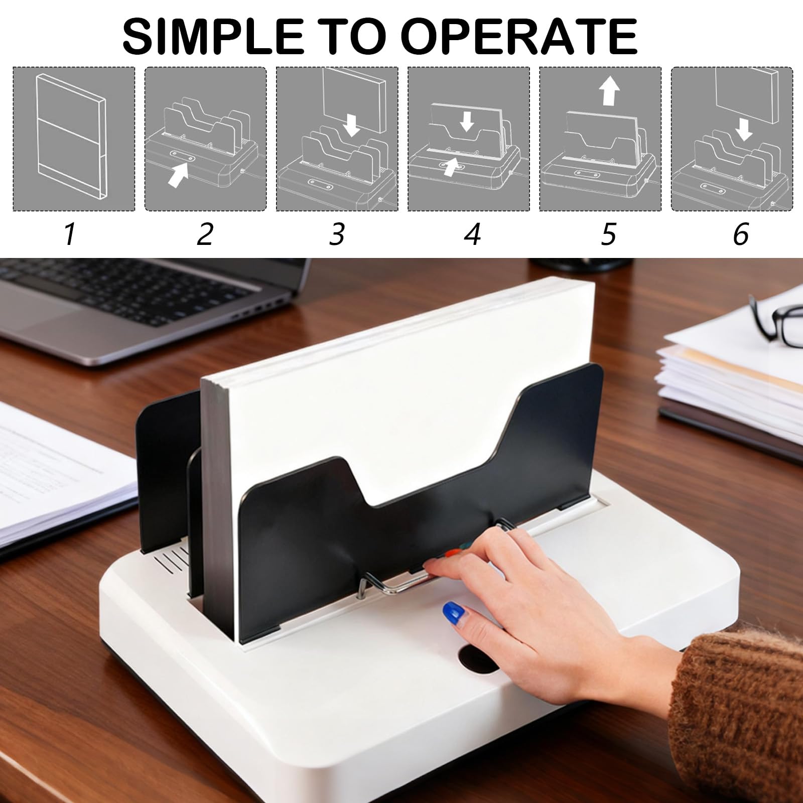 Rilegatrice Termica, Rilegatrice, Dispositivo Rilegatura Automatico Senza Preriscaldamento 3 Impostazioni Tempo Per 600 Fogli Capacità 1-60 Mm Con Fessura Raffreddamento E Vibrazione A Microonde
