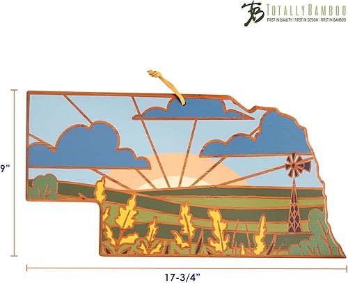 Miniatura 7 de Totally Bamboo Tabla de cortar con forma del estado de Nebraska y bandeja para servir charcutería con ilustraciones de Summer Stokes, incluye