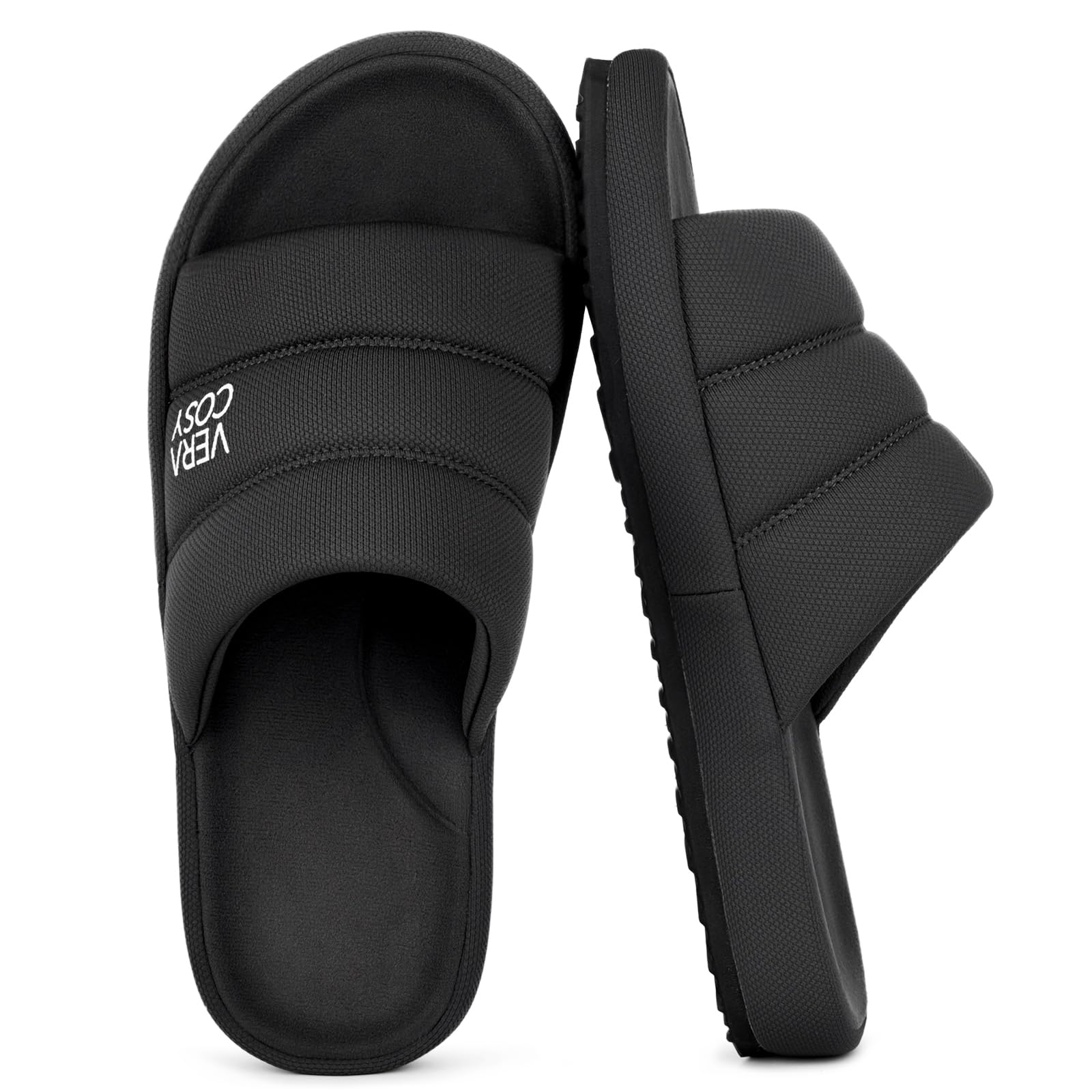 VeraCosy Herren Offene Zehen Pantoffeln Atmungsaktives Maisgestrick Memory Schaum und rutschfeste Sohle