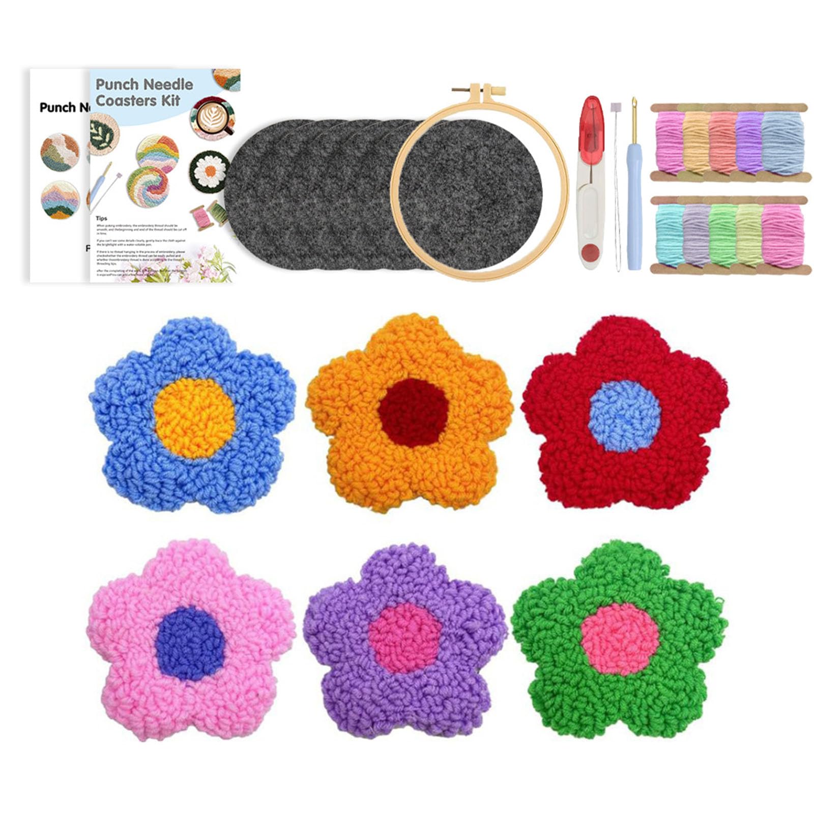 Broderie à l'aiguille poinçon : kit complet fleurs avec outil réutilisable pour adulte