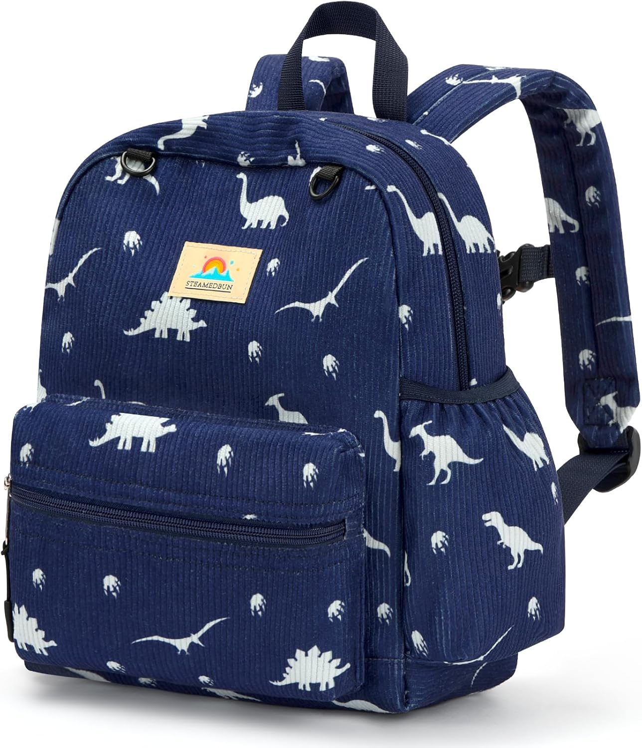 STEAMEDBUN Corduroy Toddler Backpack for Boys 2-4: Kids backpack for Boys Girls - 12 inch Preschool Kindergarten Backpacks - Car