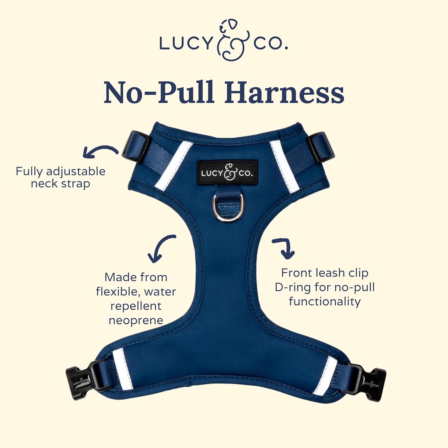 Lucy & Co. The Bolt of Lightning No-Pull Dog Harness for Dogs – Vest to Stop Pulling & Walk Easy – Comfortable Leash Training Product w/Adjustable Chest & Neck Straps - Navy - Large