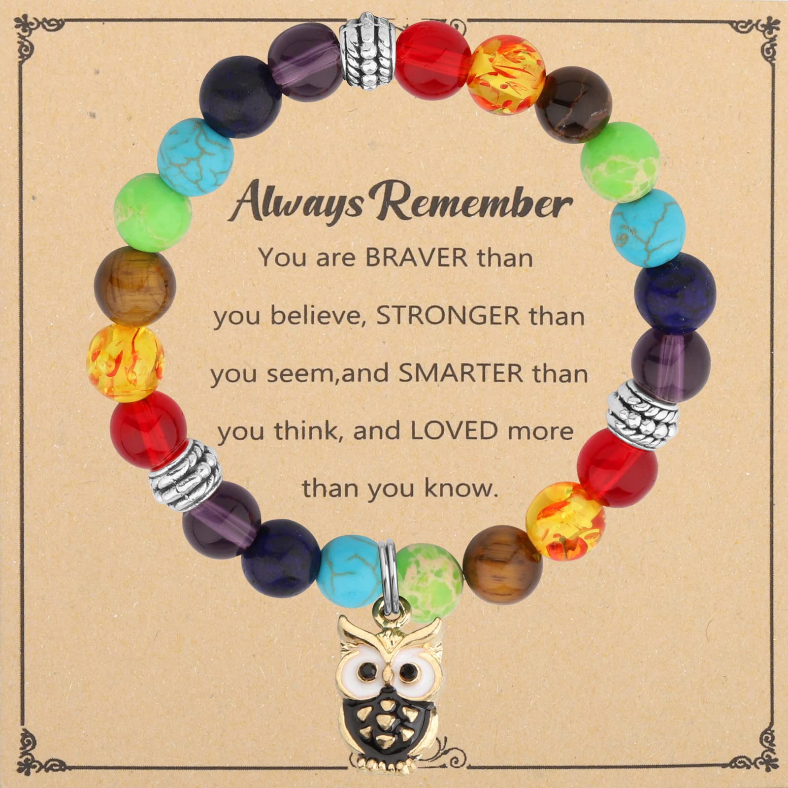 WSNANG Owl Bracelet - Cute Owl Gifts for Her You Are Braver Stronger Smarter Message Card Jewelry
