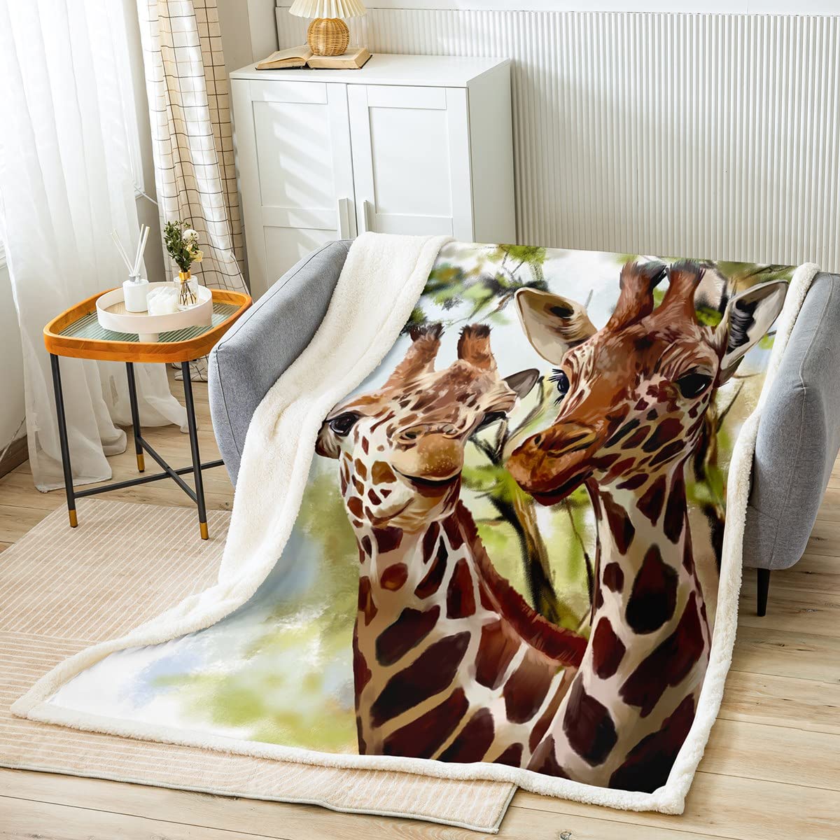 Loussiesd Giraffe Kuscheldecke Zoo Tier Thema Flanell Fleecedecke Für Jungen Teenager Kinder Safari Wildtiere Drucken Wohndecke 150x200cm Tierwelt Natur Giraffe Decke für Stuhl Bürobett Wohndecke