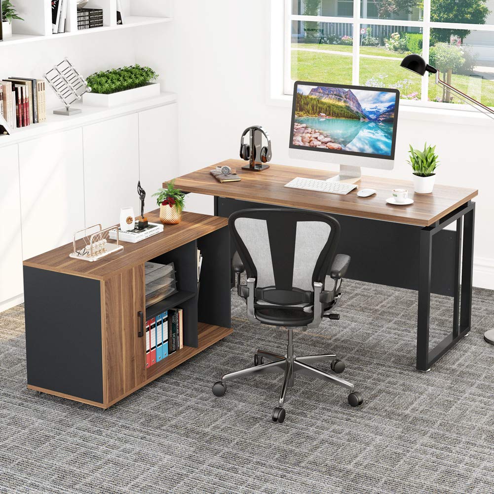LITTLE TREE LShaped Computer Desk, 55" Executive Desk Business
