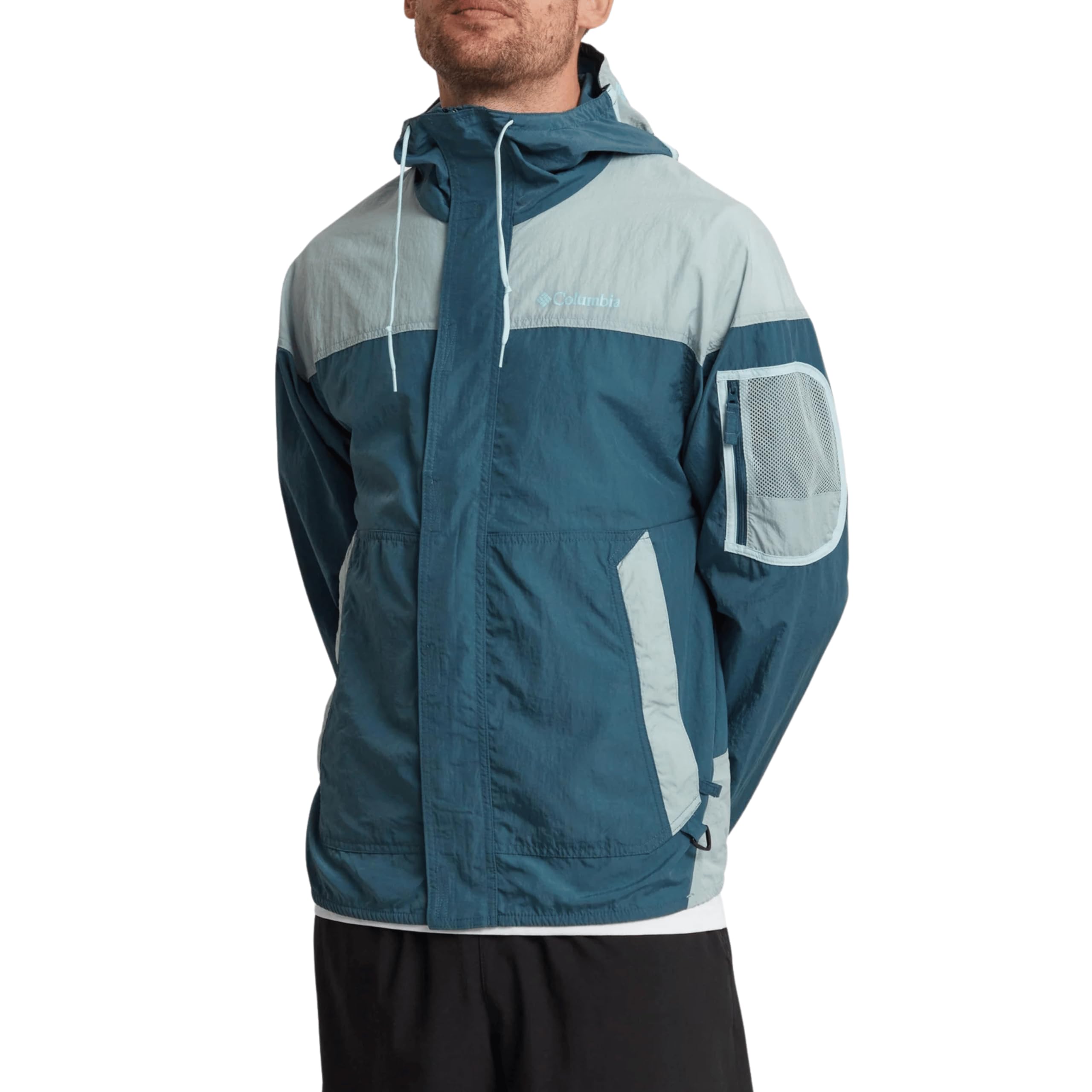 Columbia Men's Challenger II Windbreaker, Lightweight, Packable, Omni-Shield, Half-Zip, for Walking and Urban Activities (UK, Alpha, L, Regular, Regular, Blue)