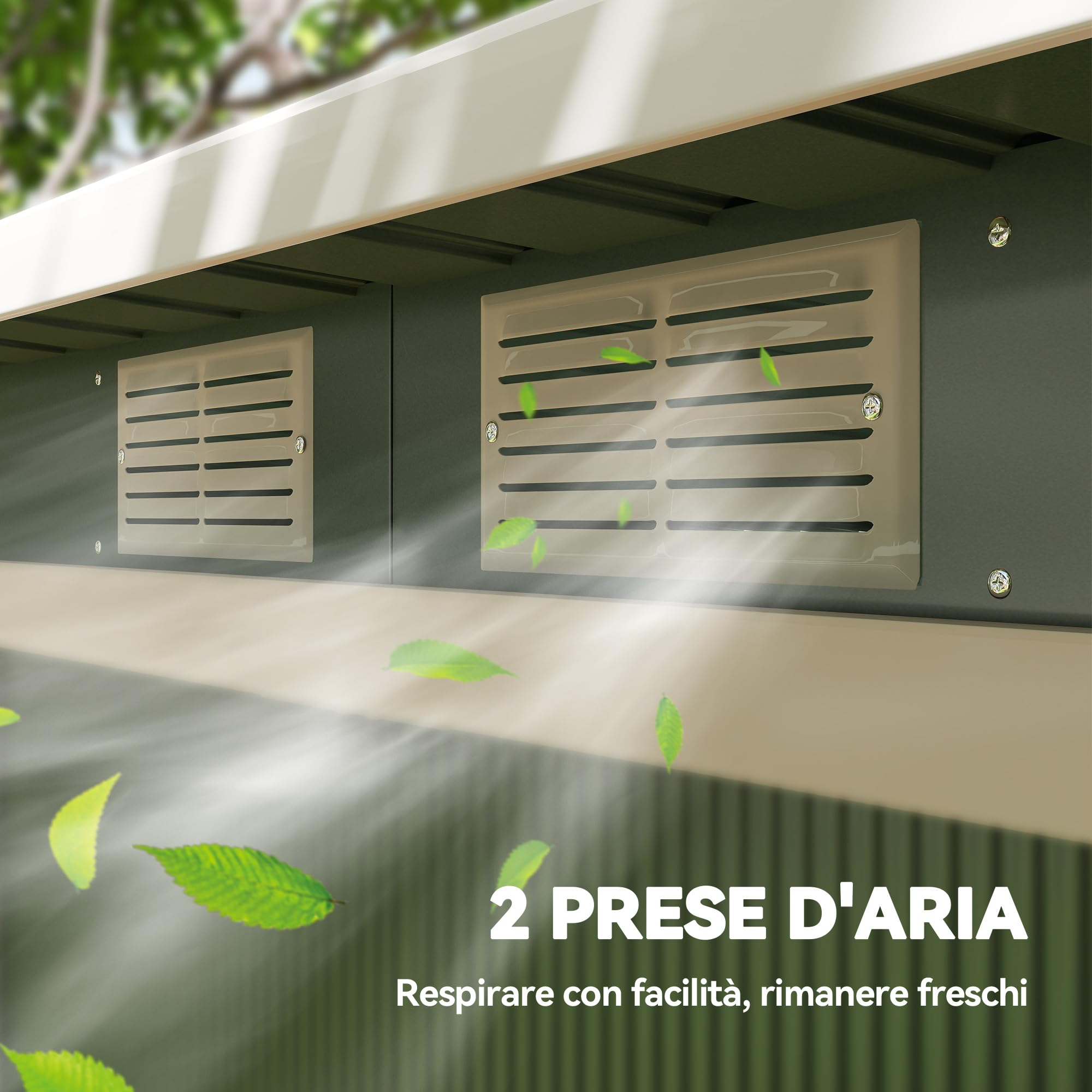 Outsunny Casetta da Giardino 3.2m² in Acciaio Zincato con Kit Fondazione, Prese d'Aria, Capanno Porta Attrezzi con Tetto Inclinato, Doppia Porta Scorrevole Bloccabile, Verde Chiaro