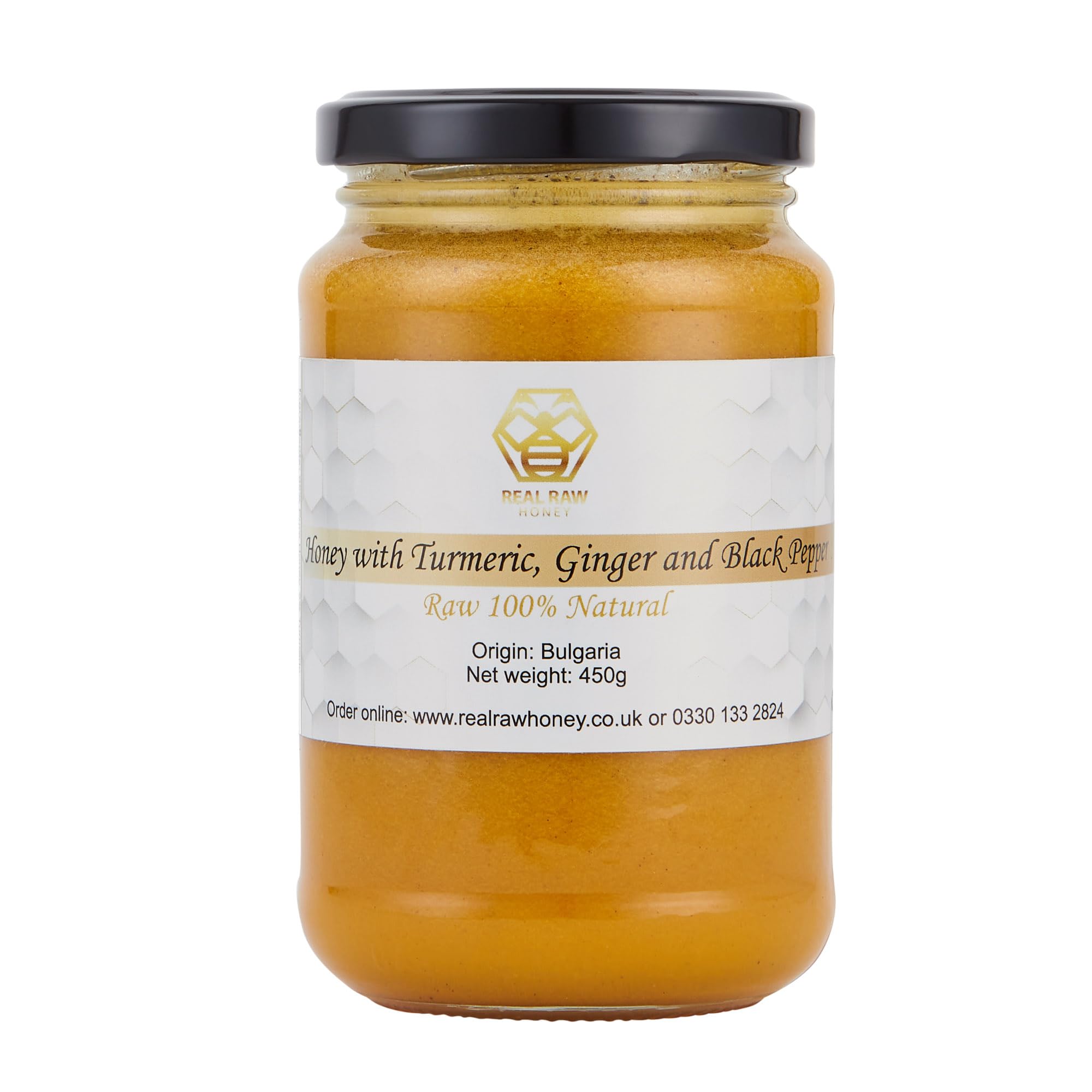Honey with Turmeric, Ginger and Black Pepper 450g, Unpasteurised, 100% Natural Raw Honey with Turmeric, Ginger and Black Pepper, No Additives, No Preservatives