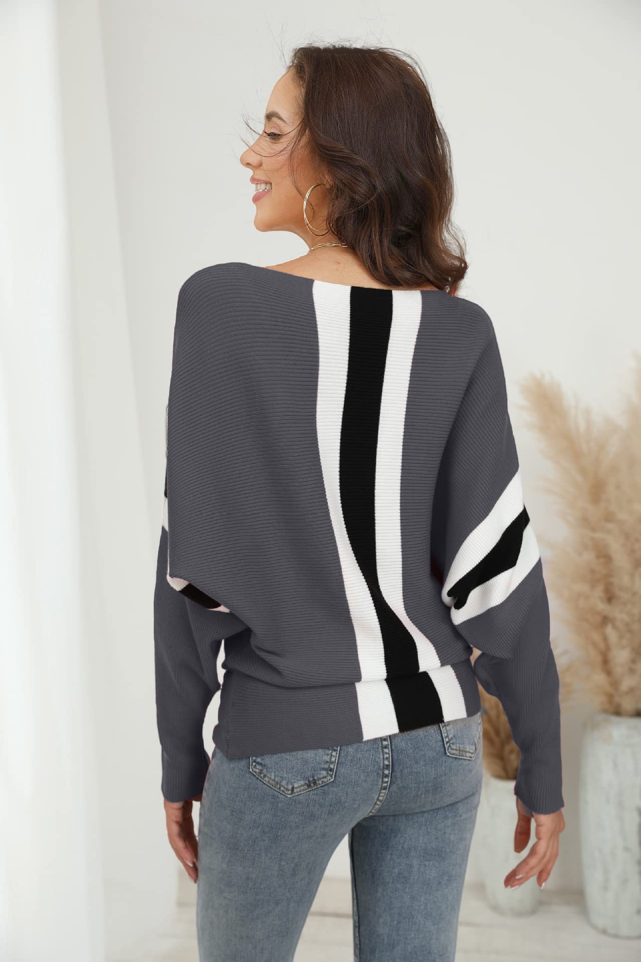 FULIER - Maglione Dolman da donna, con maniche a pipistrello e scollo a barchetta, lavorato a maglia, vestibilità ampia, taglia unica