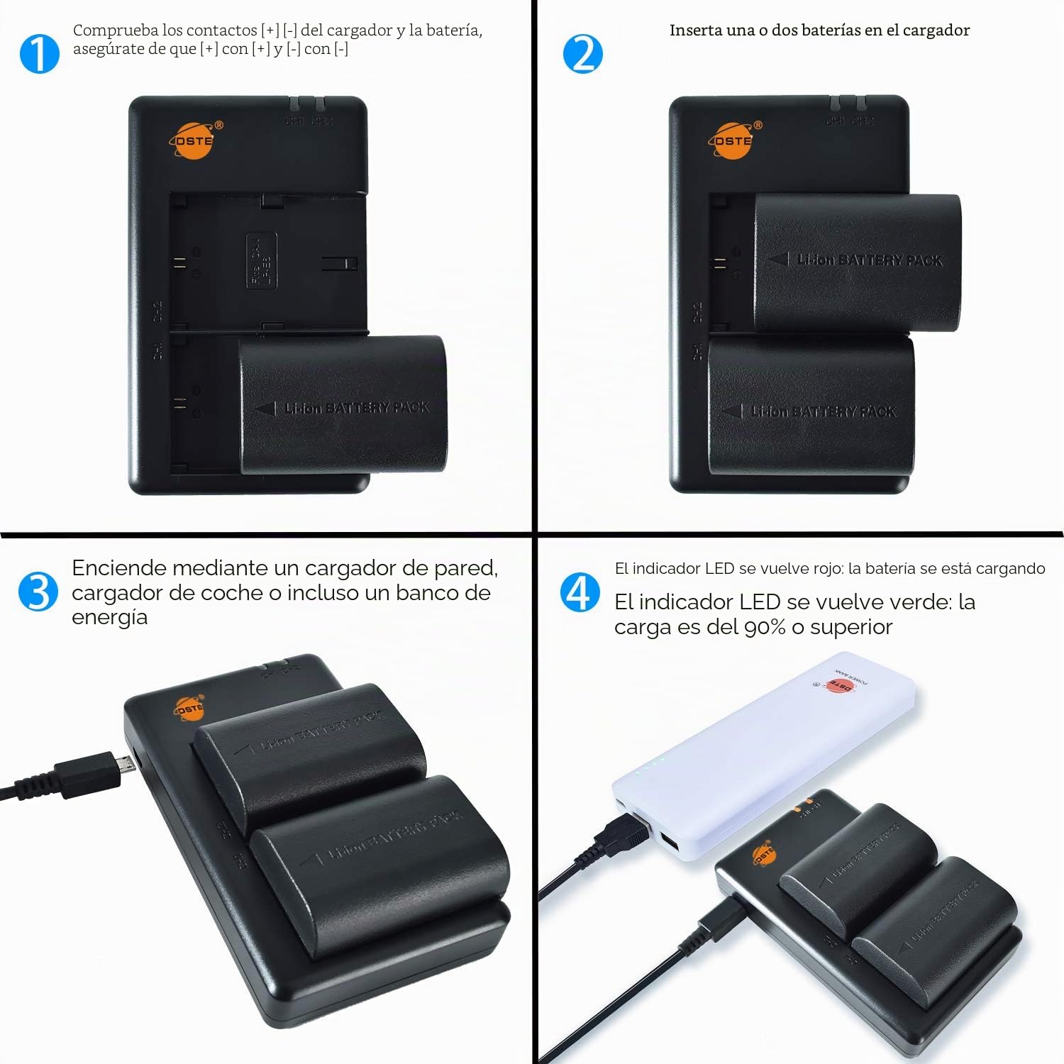 DSTE 2PCS LP-E6 LP-E6N (2600mAh/7.4V) Batería Cargador Compatible para Canon EOS R, EOS 5D Mark II, EOS 5D Mark III, EOS 6D, EOS 7D, EOS 60D, EOS 60Da, EOS 70D, EOS 90D, XC10, XC15