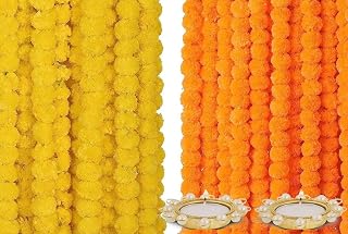 Home Buy Indian Made in Bharat Artificial Marigold Flowers for Decoration Garland 400gsm Each for Diwali & Festivals | 5 F... Price In India