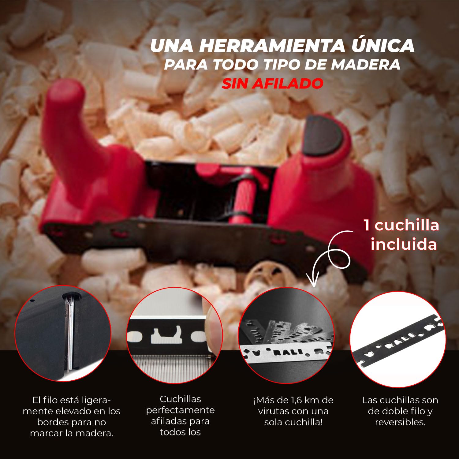 Cepillo RALI 220 MONOBLOC: Cepillo de carpintero sin afilado para trabajar la madera | Cepillo manual con cuchilla reversible y ajuste instantáneo de la profundidad de corte. ¡Siempre operativo!