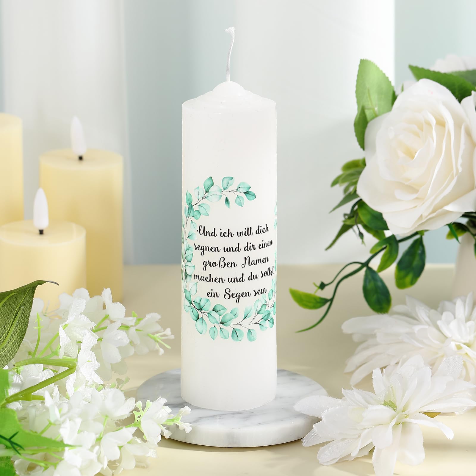 Kit Bougie De Baptême Personnalisable – Bougie Blanche 16cm Avec Autocollants Et Stylo Argenté