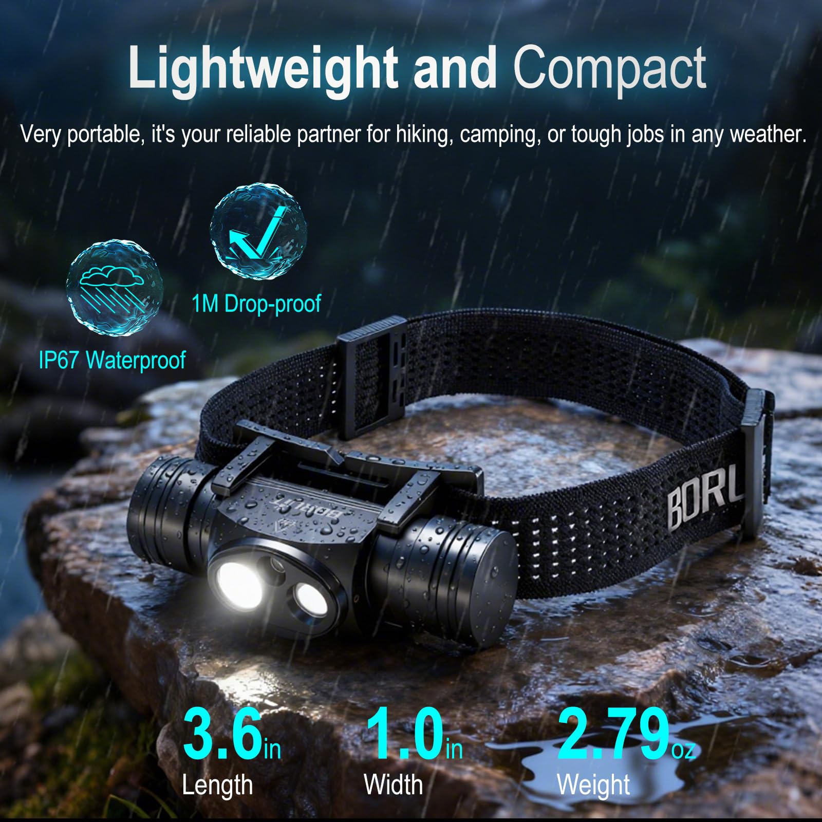 BORUIT HP440 Stirnlampe 1020 Lumen Wiederaufladbar, Super Helle Kopflampe 9 Modi Weißes und Rotes Licht, 180° Einstellbar, mit wesentlicher Notfallversorgung für Outdoor-Enthusiasten
