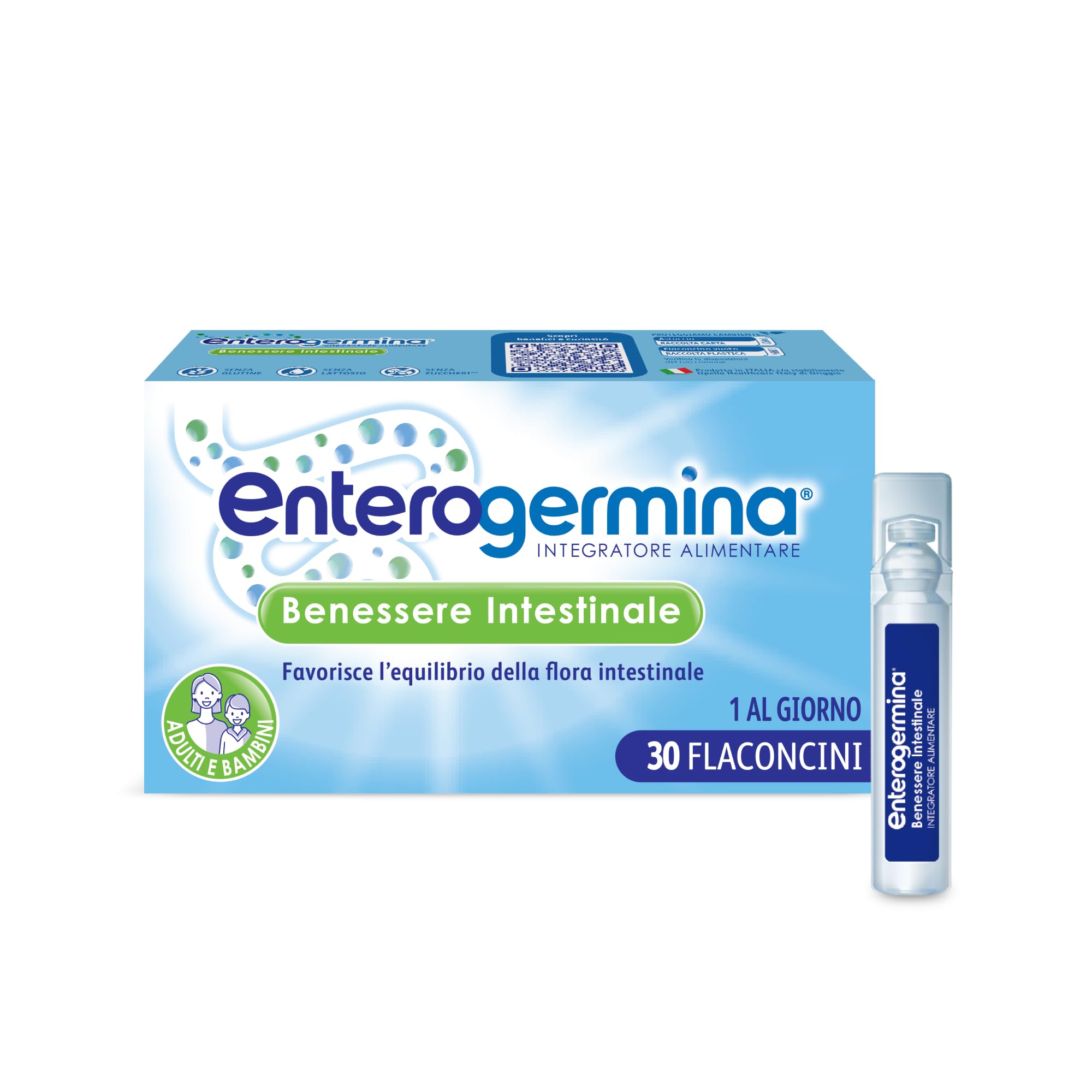 Enterogermina Benessere Intestinale, Fermenti Lattici Probiotici, Integratori Adulti e Bambini 3+ Favorisce l’Equilibrio della Flora Batterica Intestinale, Senza Glutine (30 Flaconcini/5 ml)