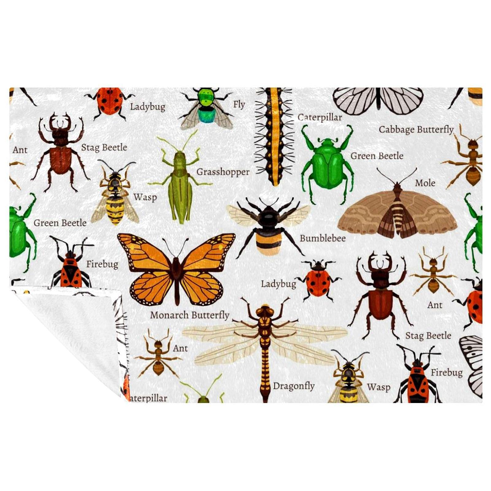 Plaid doux et chaud motif insectes couverture canapé lit pique-nique