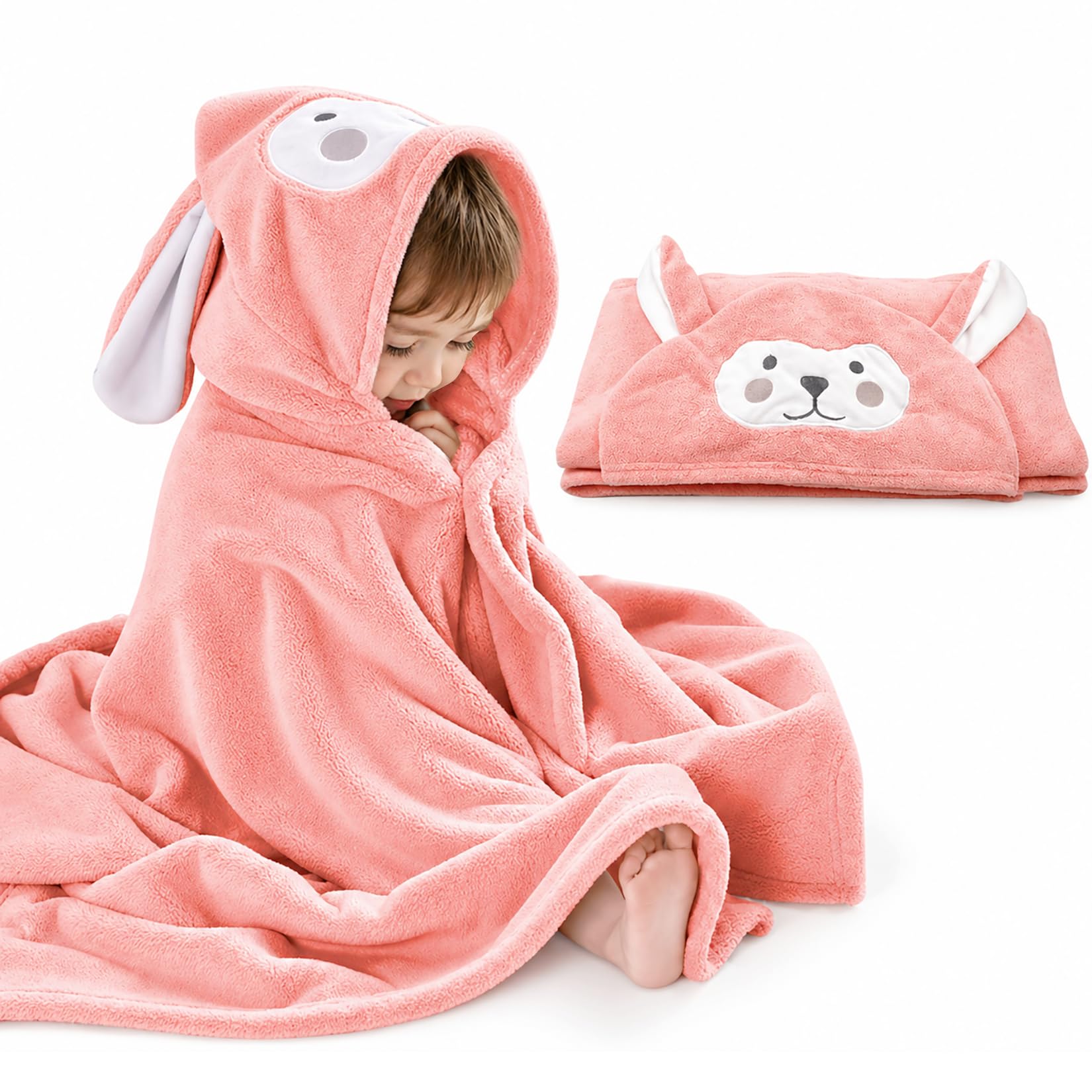 ROMASA Baby Bath Towel Hooded Ultra Soft Towel Highly Absorbent Bathrobe Blanket Toddlers Shower Gifts for Boys Girls- 27.5" x 55" (Pink)