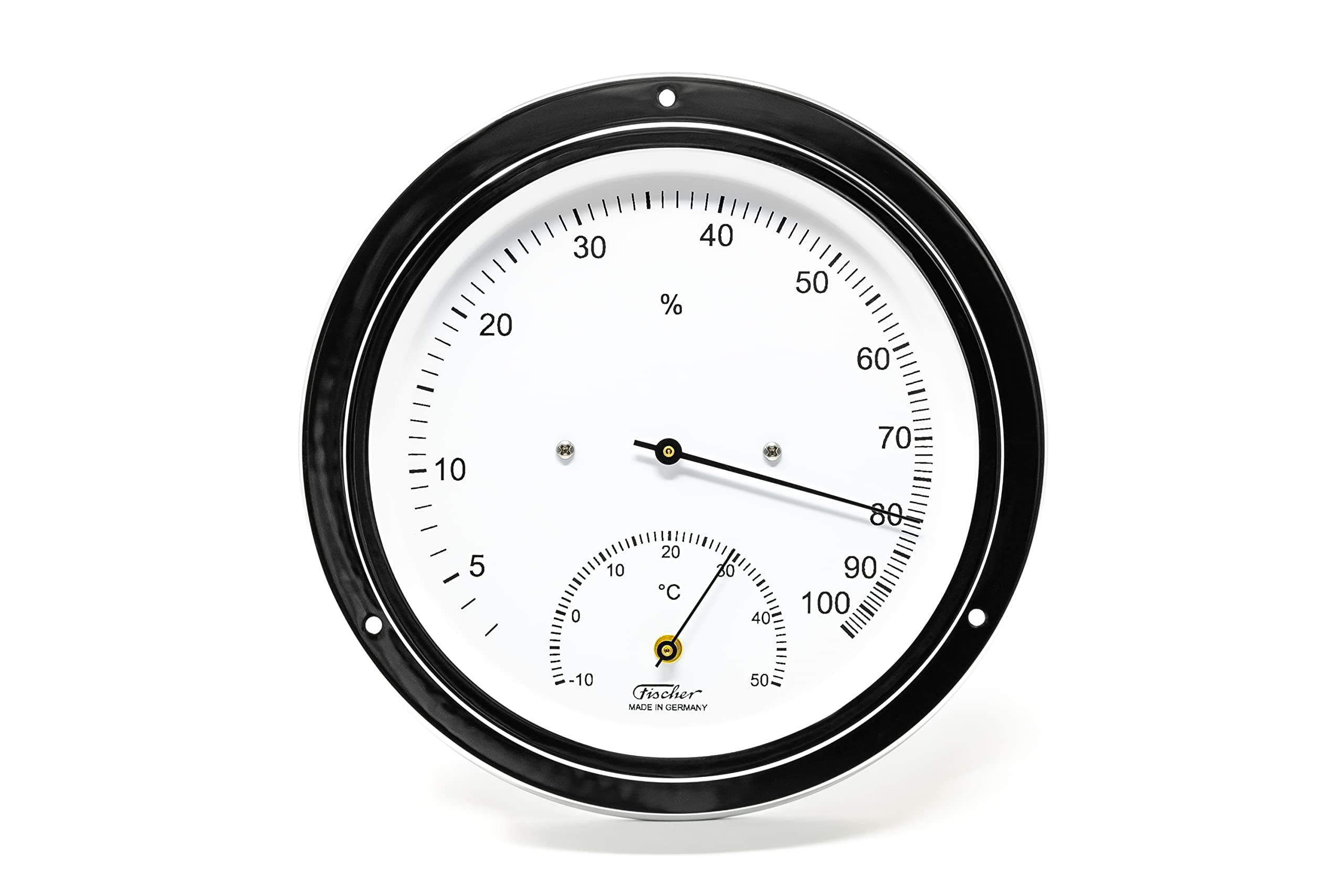 Fischer 5110.98-47 - Medidor climático para interiores - Higrómetro de pelo humano de 155 mm y termómetro bimetálico - Fabricado en Alemania