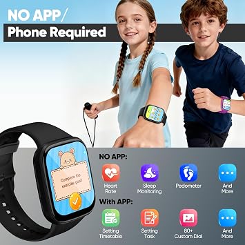 Smart Watch for Kids No APP/Phone Needed, HD Touch Screen Fitness Tracker with Heart Rate, Sleep Monitor, IP68 Waterproof Smartwatches with Pedometer, Alarm Clock, Gifts for Kids Ages 4-12 (Purple)