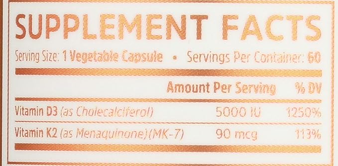 Vitamina D3 + K2 60 Tabletas Zhou Nutrition miniatura 3