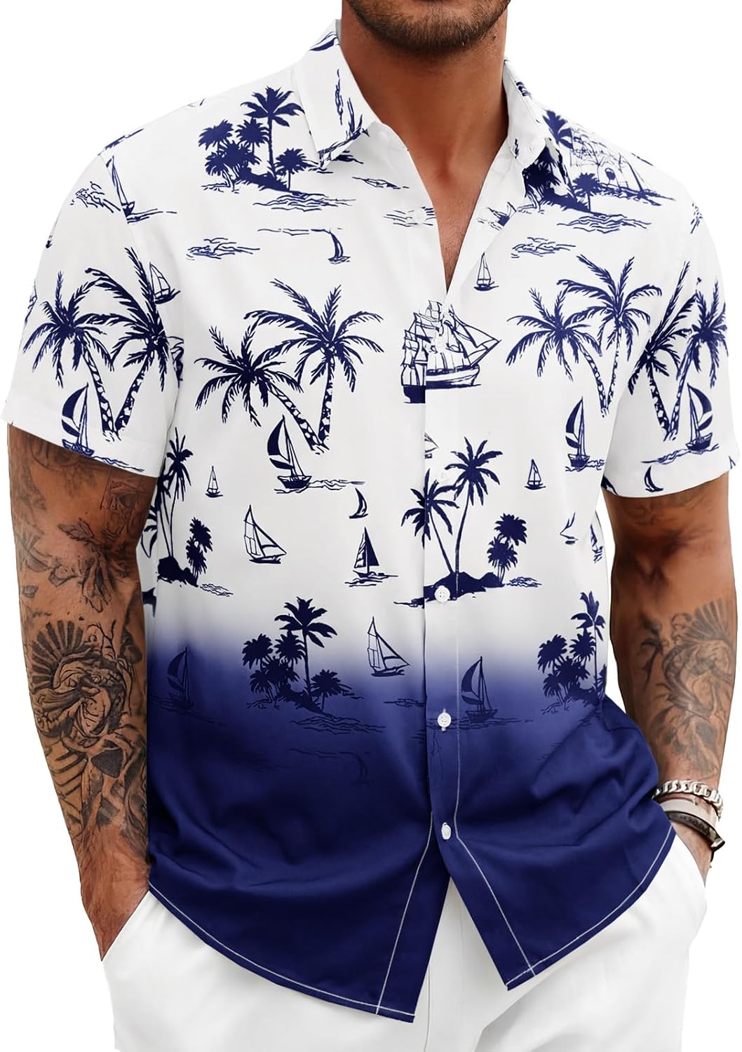 Runcati Mens Linen Button Down Shirts Casual Short Sleeve Shirt Summer Beach Wedding Tops with Pocket