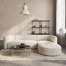 Modern Sofa Chesterfield Design with Stylish Wooden Legs Bouncy Teddy Fabric Sofa for Bedroom, Living Room, Dining Room & Hallway-(3 Seater Beige L Shape).