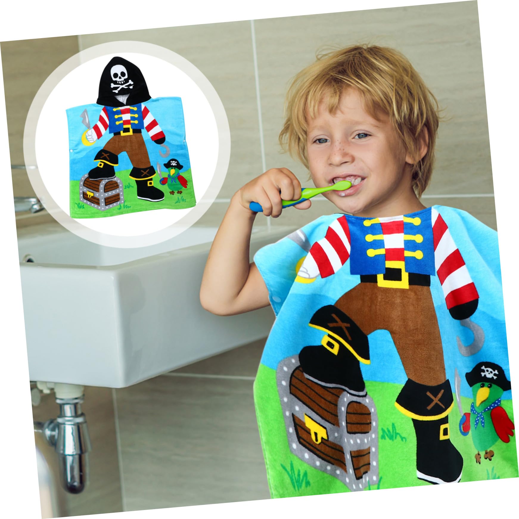 VALICLUD Kapuzenbadetuch aus Baumwolle mit Niedlichem Piratenkapitän Motiv mit Kapuze Saugfähiges und AtmungsAktives Kinder Bademantel für Jungen und Mädchen