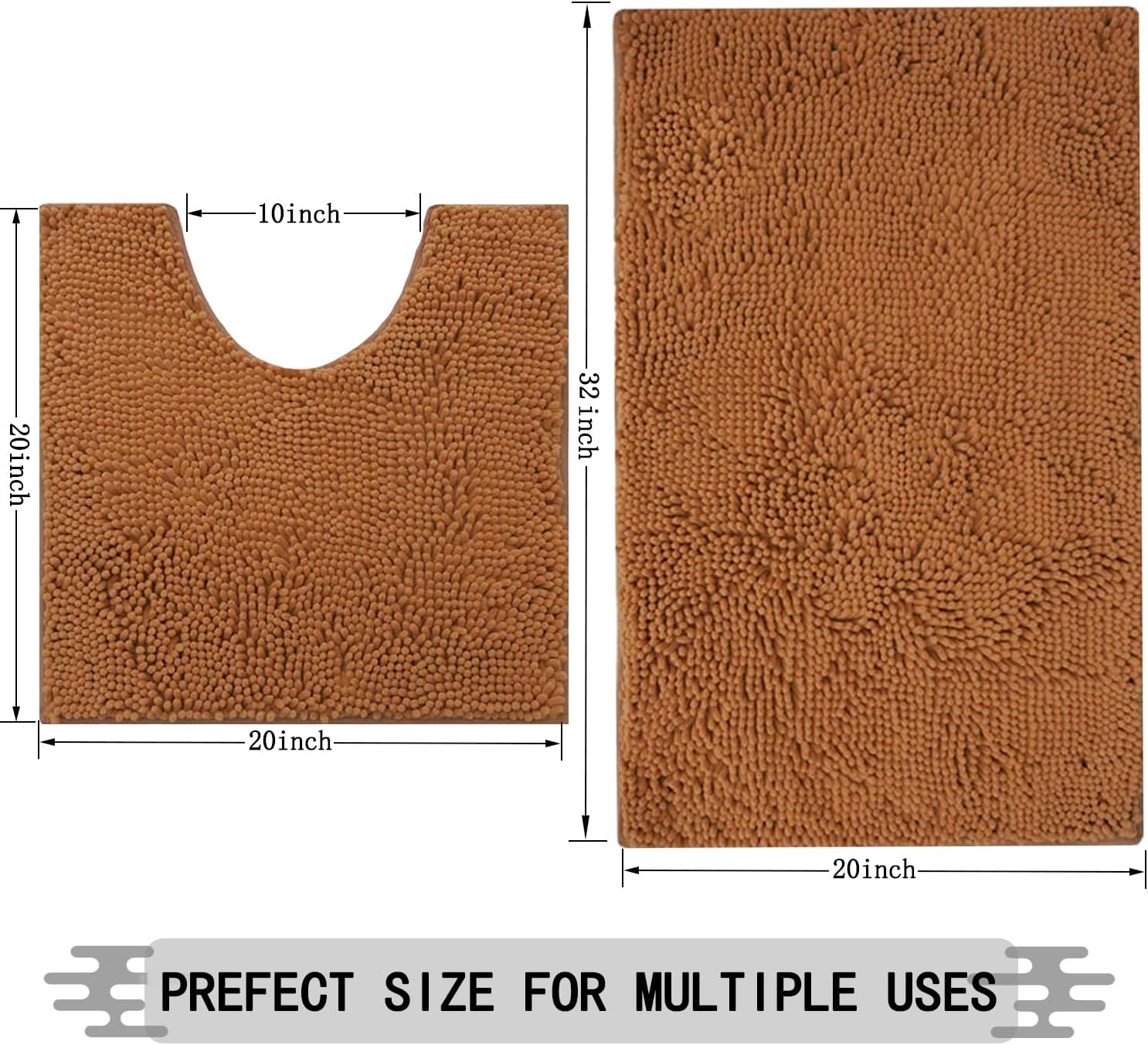 Bathroom Rugs Sets 2 Piece,Super Absorbent Soft,Thick,Machine Washable Chenille Bath Mat,Non Slip Toilet Floor Rug,Bath Mats for Bathroom,20x32 Plus 20x20 U Shape,Champagne