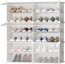 JOISCOPE Portable Shoe Rack, Plastic Shoe Storage Organizer with Door, Modular Combination Shelving for Space Saving, Shoe Shelves for High Heels, Boots, Slippers (Milky and Clear White,2 * 6-Tier)