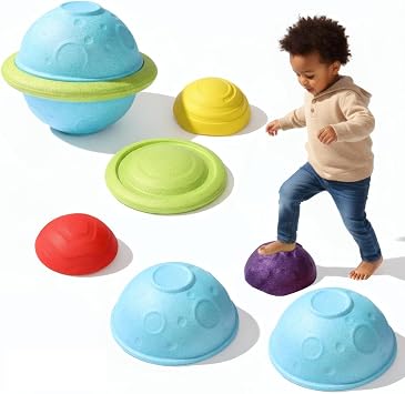LoomLark Balance Stepping Stones for Kids 6PCS EPP River Stones with 3 Mini Planet Ball Indoor and Outdoor Coordination Game Sensory Toys Toddler Ages 3 4 5 6 7 8+