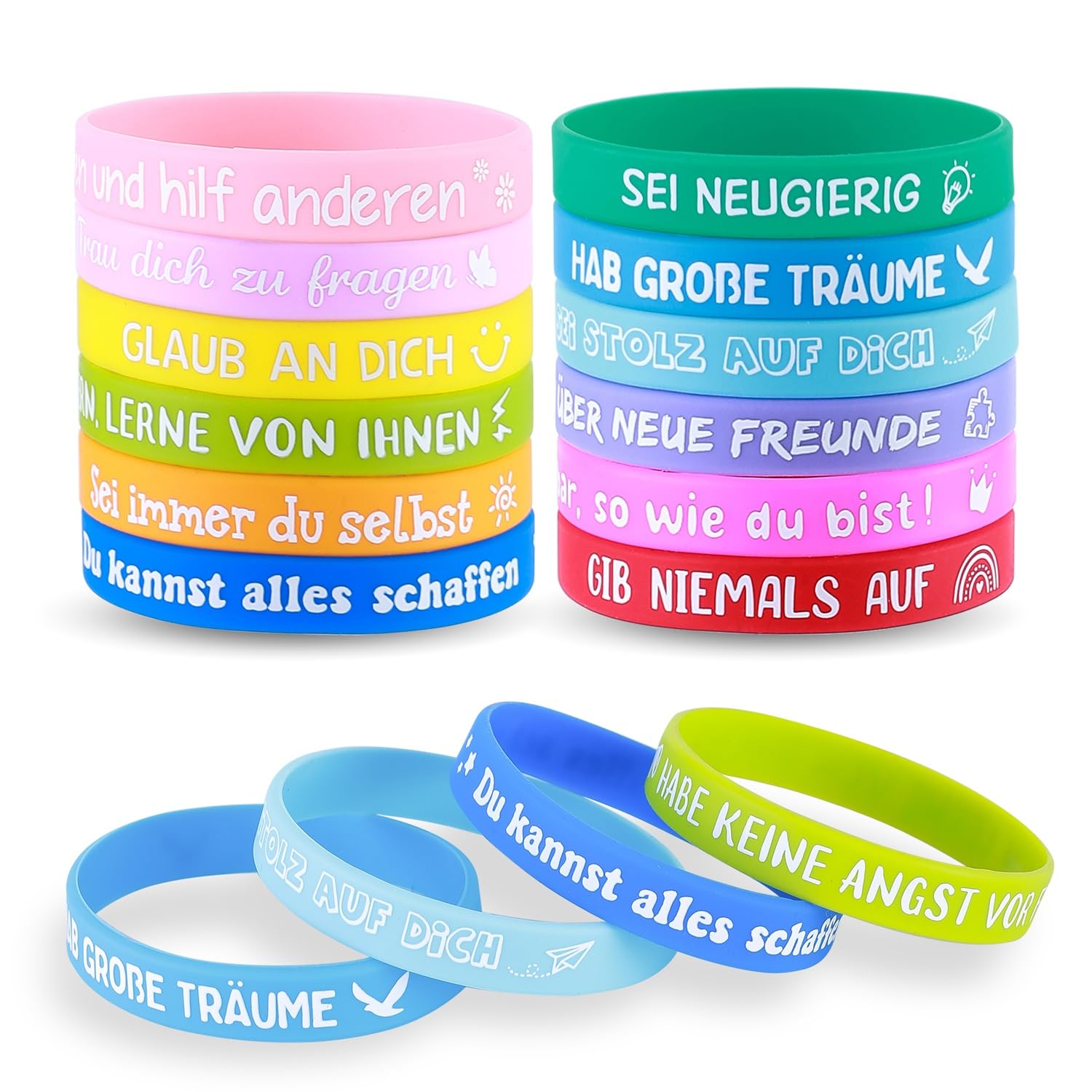 HOKYYCC 24 Stück Motivationsarmbänder Kinder Deutschland, 6cm Silikon Armband, kleine geschenke für kinder, Abschiedsgeschenk Schüler Grundschule