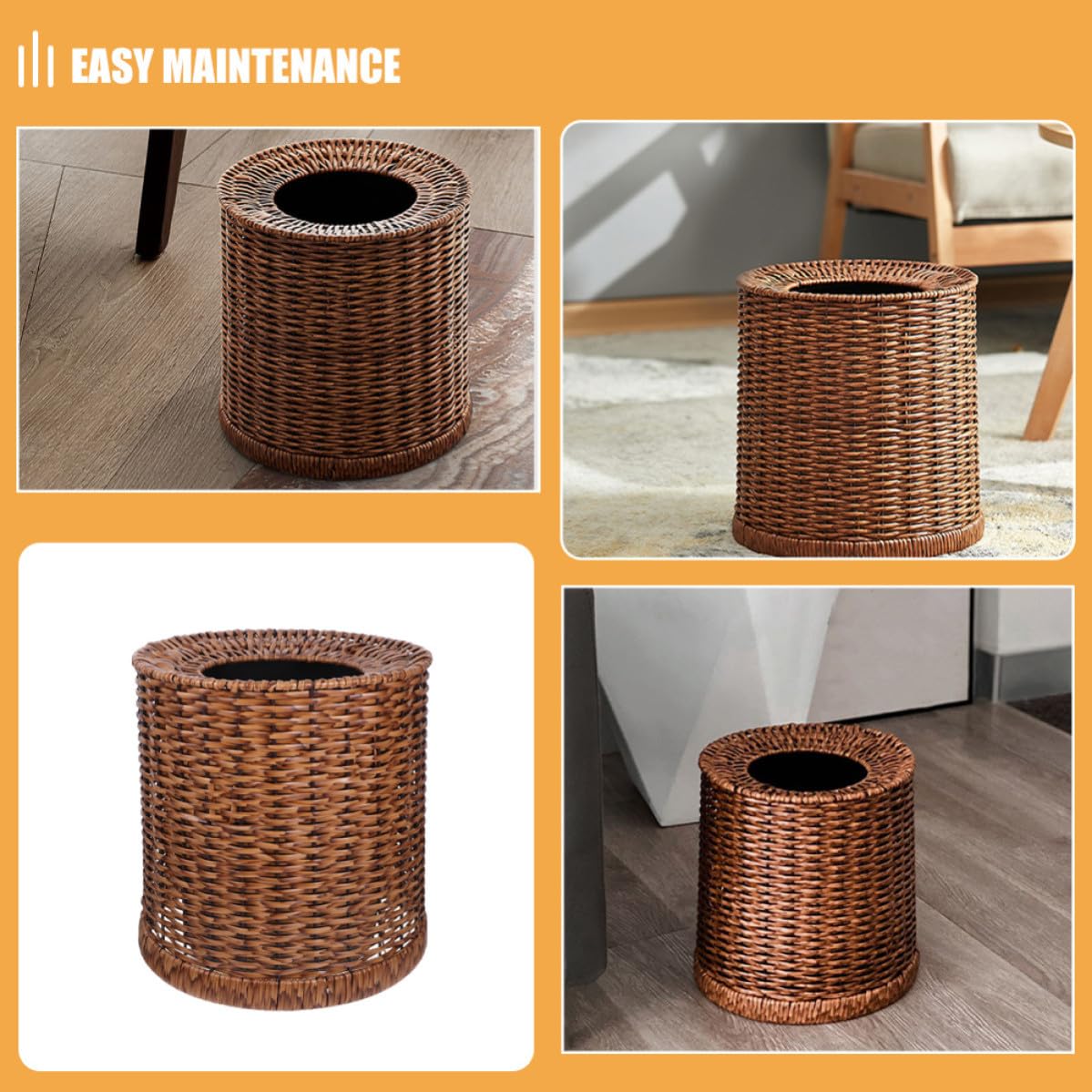 CALLARON Mülleimer Großer Abfallkorb Retro mit 12l Fassungsvermögen aus Pp und Eisen im Vintage Stil Leicht zu Reinigen für Wohnzimmer und Zuhause