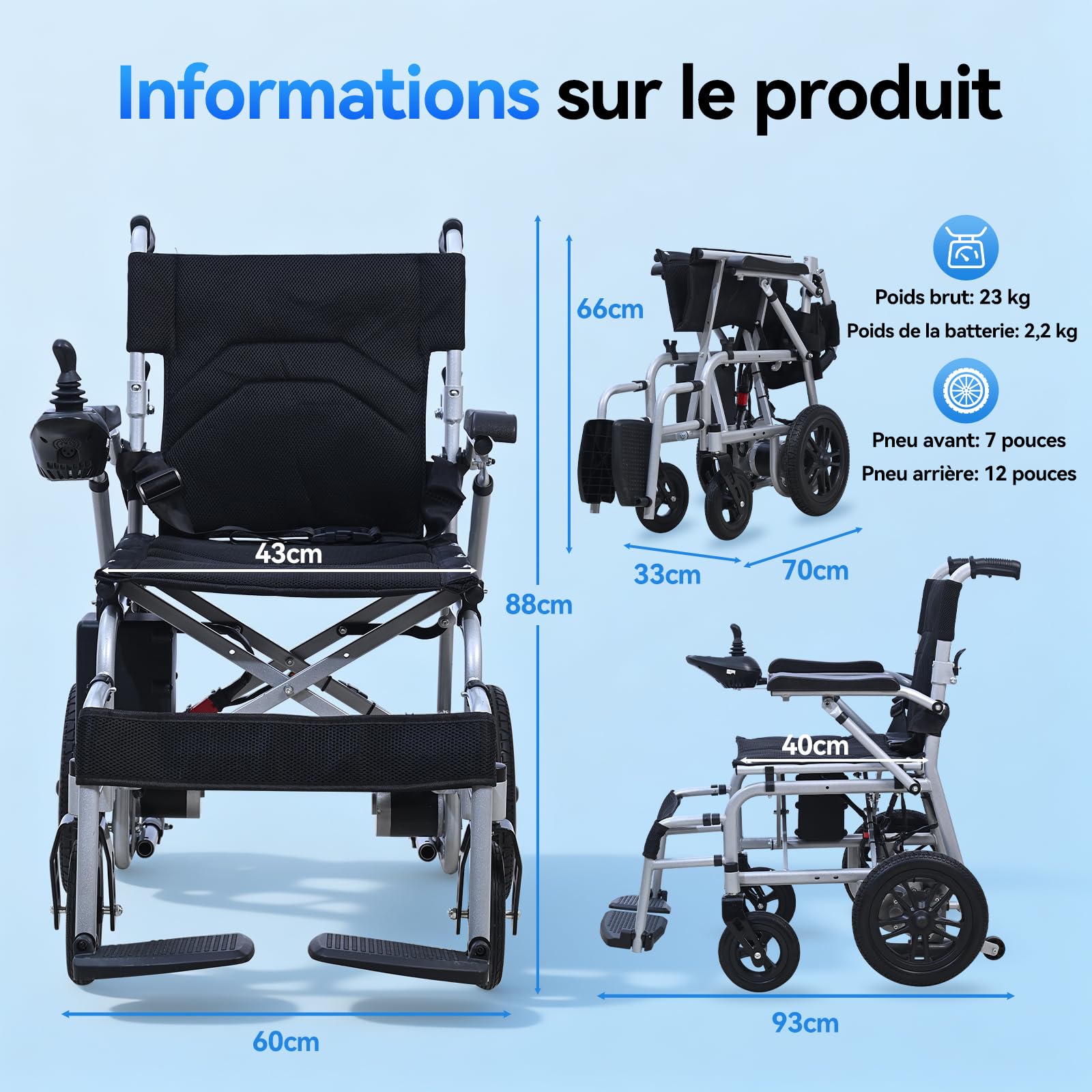 D12 Fauteuil roulant électrique pliable