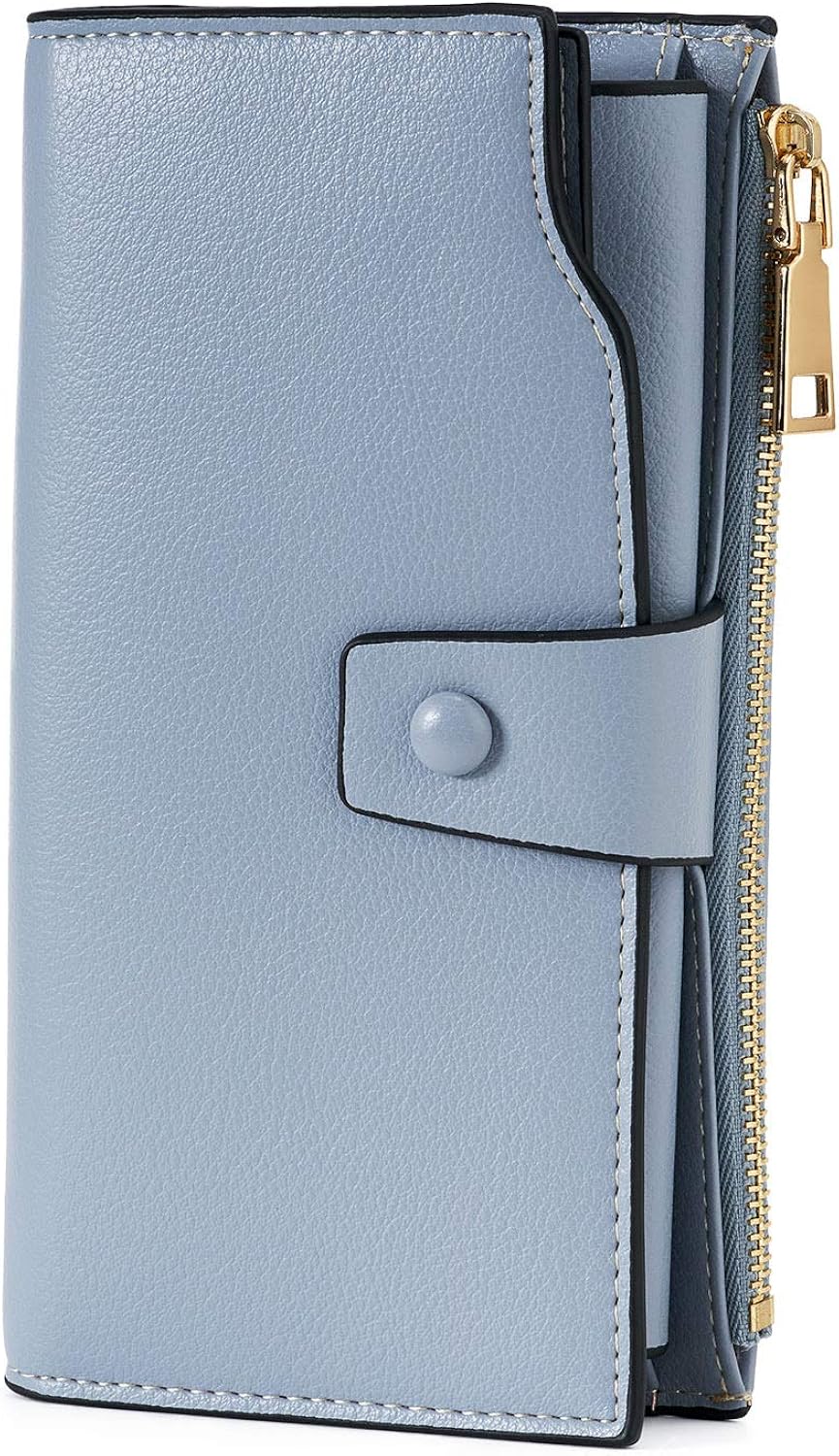 WOZEAH Women's RFID Blocking Large Capacity Luxury Wax PU Leather Clutch Wallet Card Holder Organizer Ladies Purse