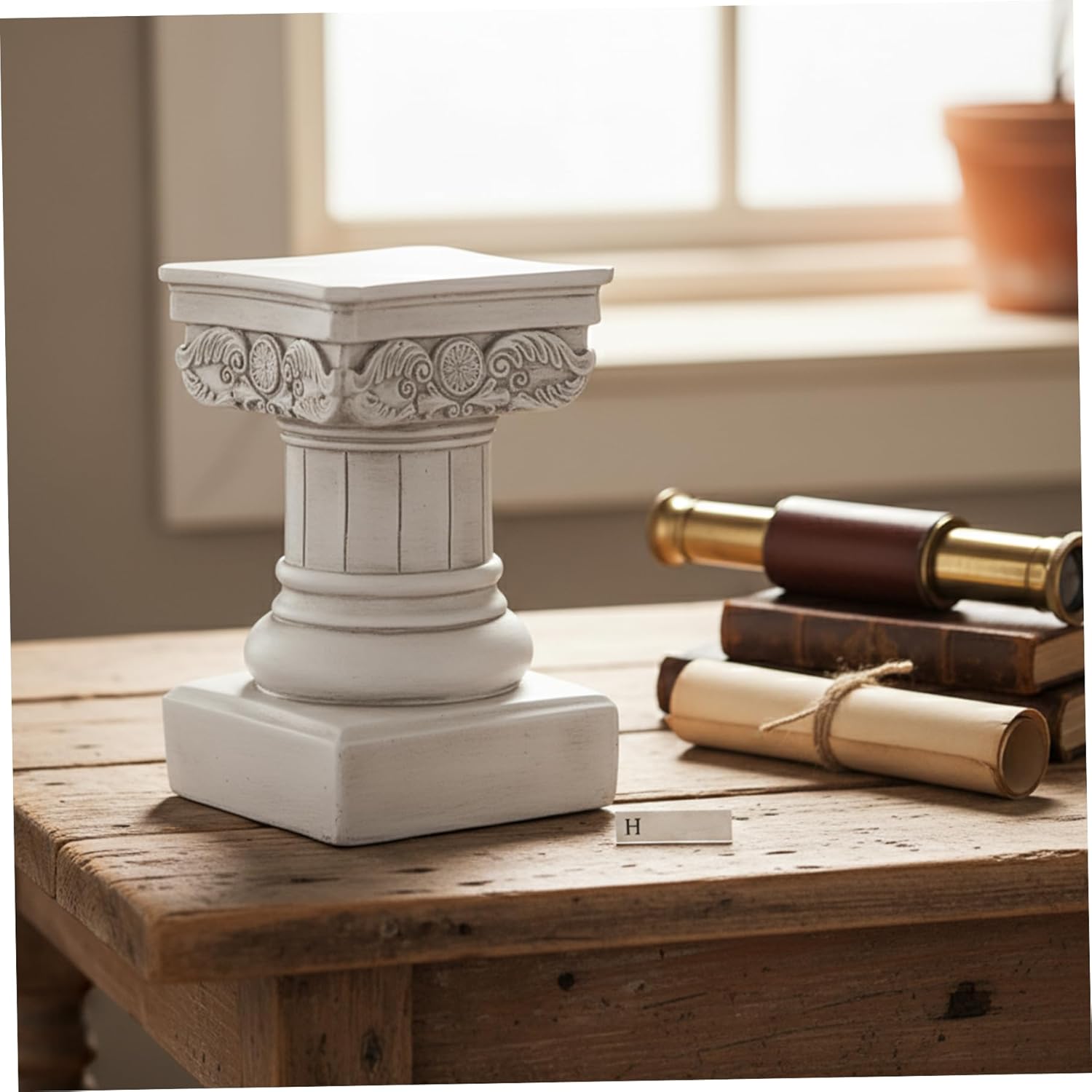 Roman Column Resin Decor 8.5 Inch, Classic White Pedestal for Home Display, Roman Style Pillar Sculpture Small