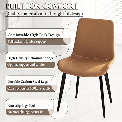 Miniatura 5 de Juego de 4 sillas de comedor, modernas sillas de comedor tapizadas de piel sintética con patas de metal resistentes y respaldo cómodo, sillas