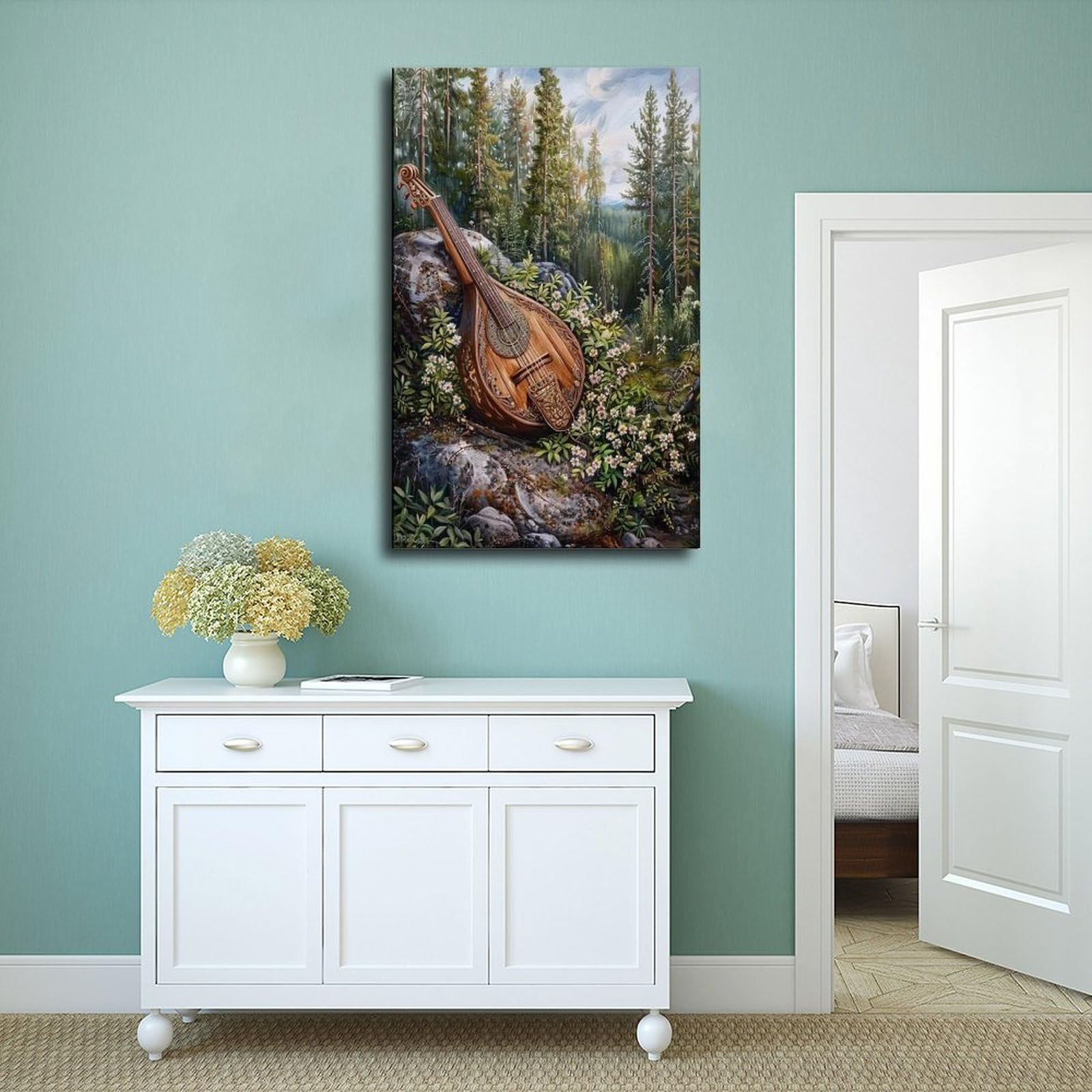 Stampa artistica su tela di Kantele finlandese, con musica folk, decorazione per camera da letto, ufficio, camera da letto, regalo, 40 x 60 cm