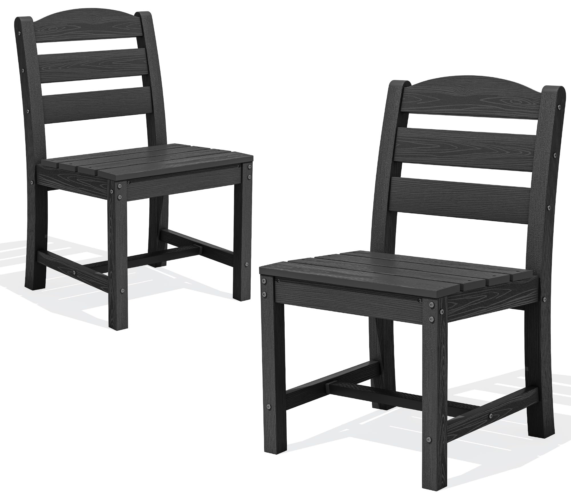 SERWALL Outdoor Armless Dining Chairs Set of 2, All-Weather HDPE Patio Chair with 19.7" Widened Seat, for Backyard, Garden, Black