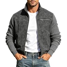 Mens Patchwork Textured Suede Jacket Casual Vintage Bomber Jacket