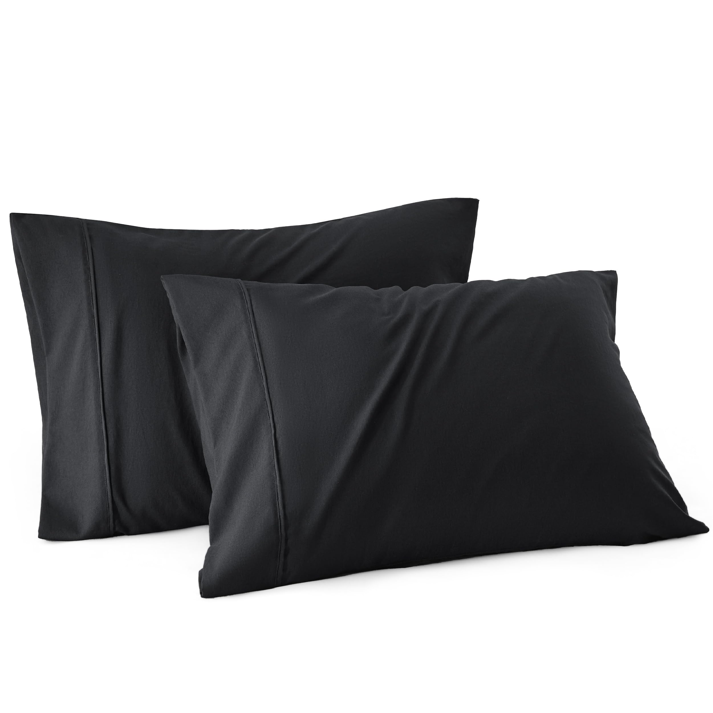 Bedsure Pillow Cases Queen Size Set of 2 - Polyester & Rayon Derived from Bamboo Cooling Pillowcase, Breathable, Soft and Wrinkle-Free Pillow Covers with Envelope Closure, Gifts, Black, 20x30 Inches